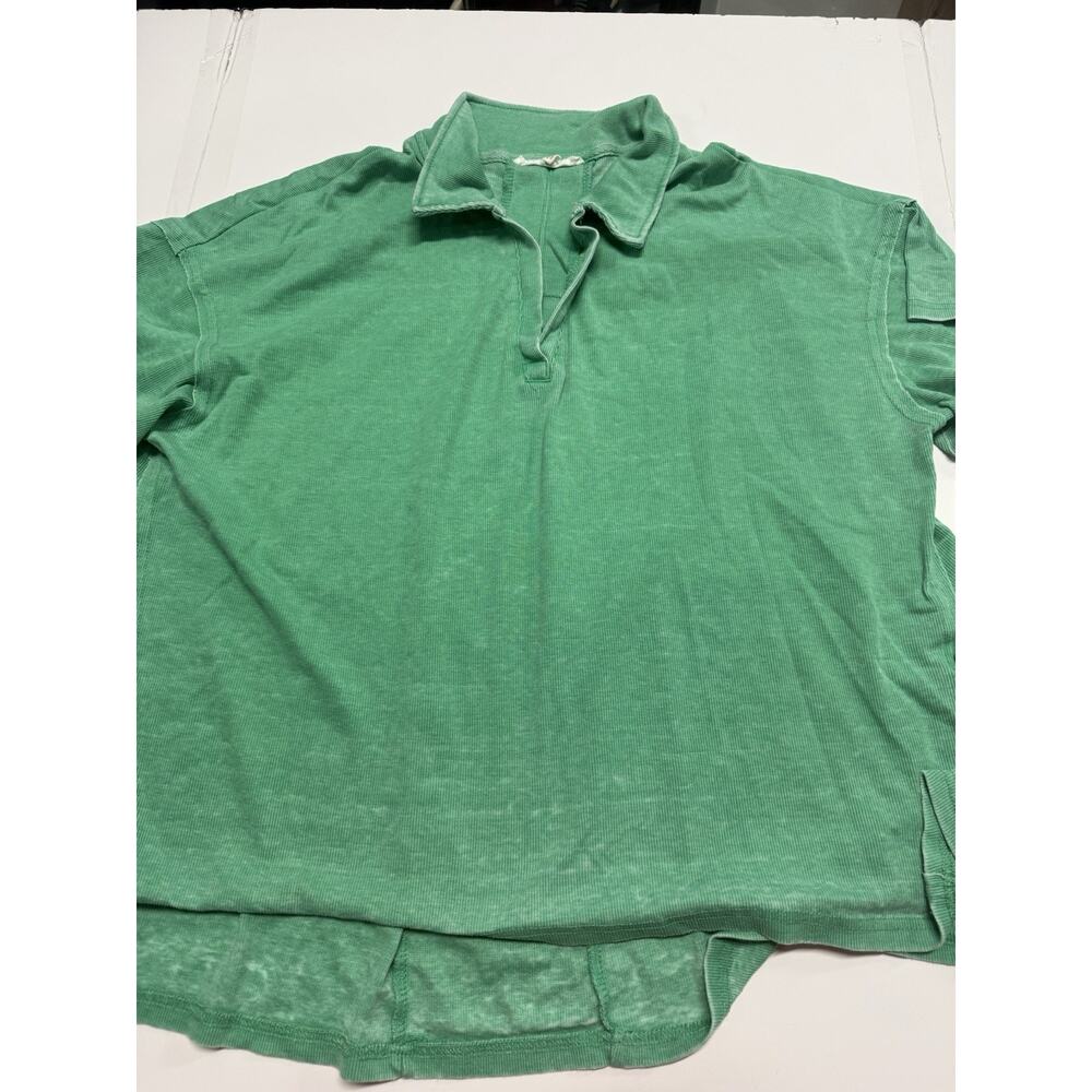 Jane Delancey XL Plus Shirt Green Collared Pullover Short Sleeve Knit Tunic